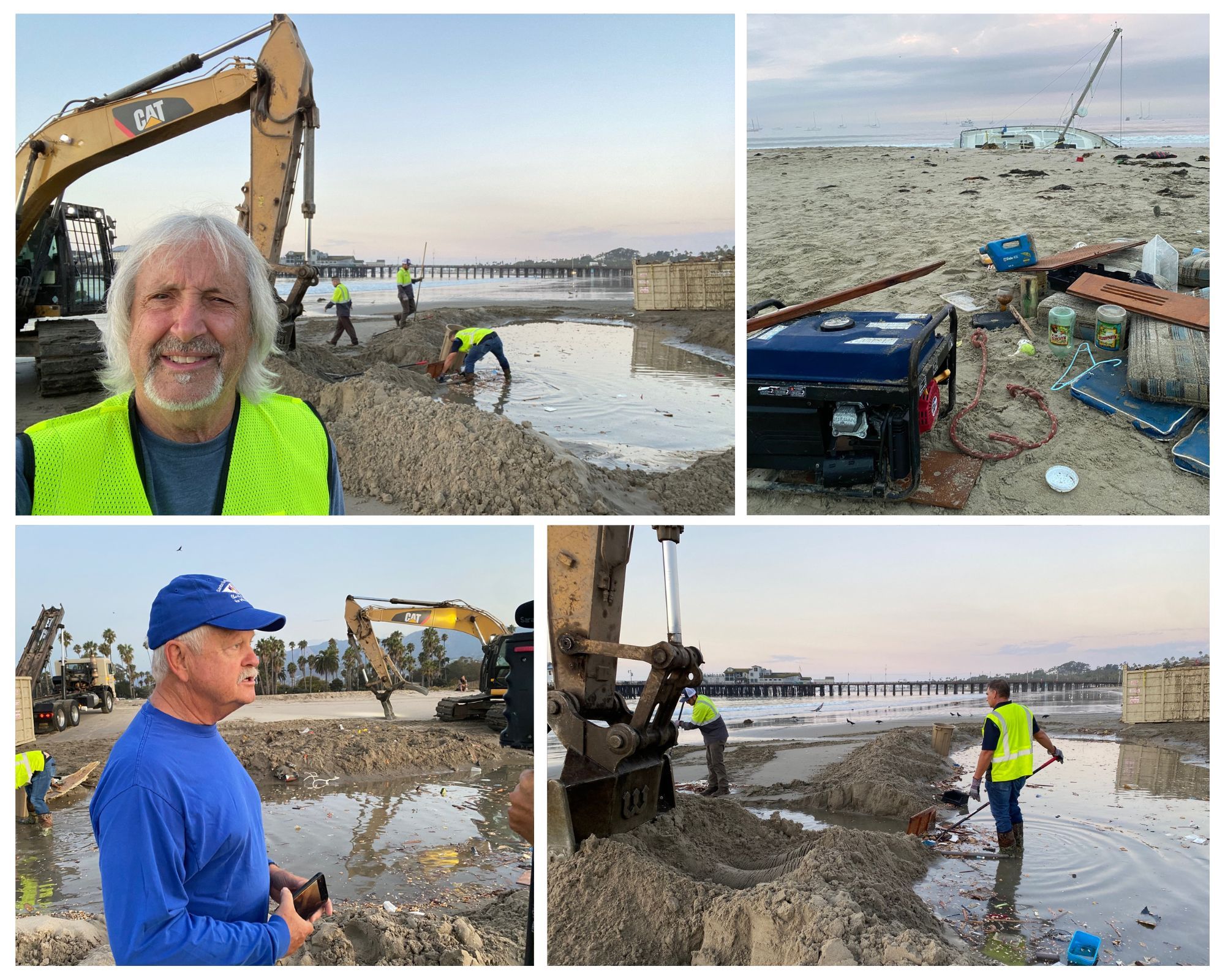 Collage of images showing stages of the clean-up of a derelict boat